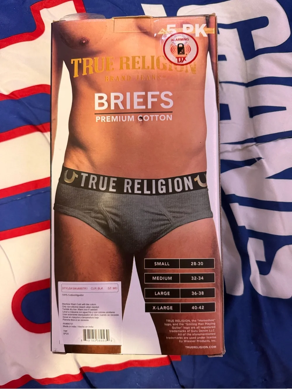 True Religion Men's Briefs 5-Pack in Black and Blue Packaging